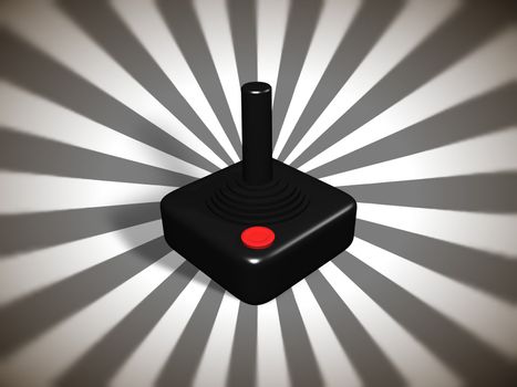 Illustration of a retro games controller over  a starburst background