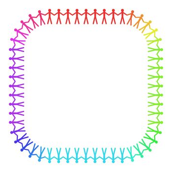 Illustration of a rounded frame made of colourful people