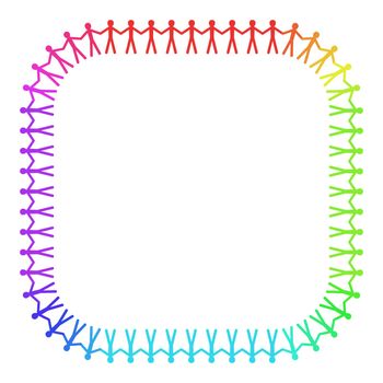 Illustration of a rounded frame made of colourful people