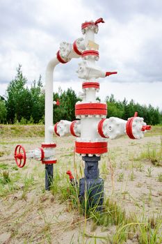 Oil, gas industry. Wellhead with valve armature.