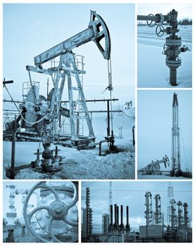 Oil, gas industry. Collage. Monochrome.