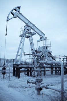 Oil and gas industry. Pump jack. Monochrome.