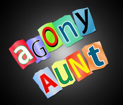Illustration depicting cutout printed letters arranged to form the words agony aunt.