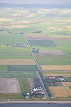 Dutch farm landscape from above on island Texel, The Netherlands