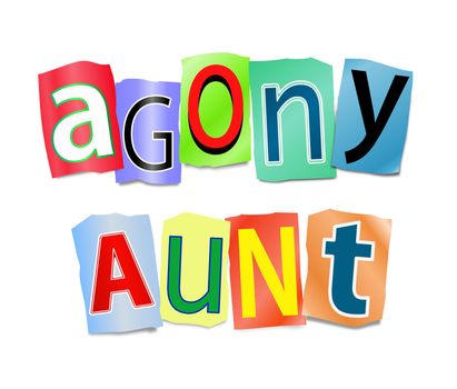 Illustration depicting cutout printed letters arranged to form the words agony aunt.