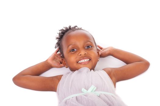 Adorable african little girl on white background