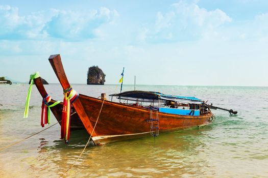 Traditional longtail boats in Railay beach, Thailand