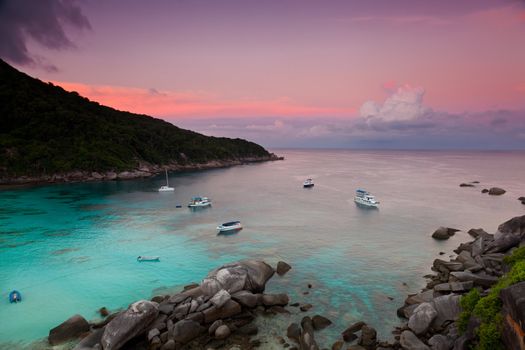 Big pink cloud at sunrise over the sea. Similan, Thailand