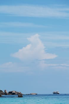 Big cloud in the blue sky over the tropical coast, Thailand