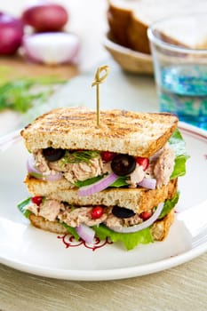 Tuna sandwich with olive and pomegranate