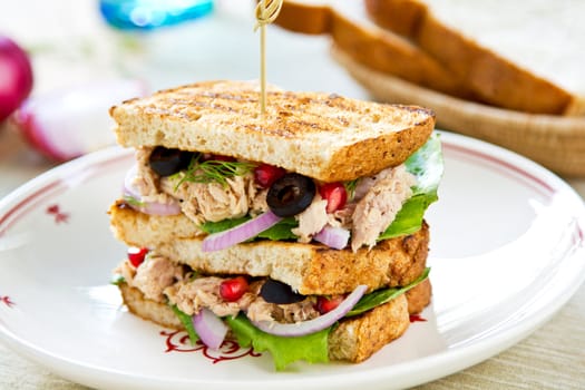 Tuna sandwich with olive and pomegranate