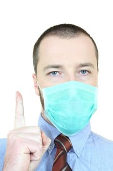 Doctor's advice - medical doctor in a necktie. Young adult near his 30s - portrait isolated against white background. Short-haired male.