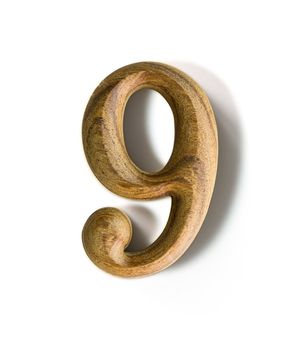 Beautiful wooden numeric with shadow on white background