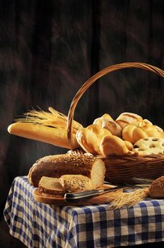 Assorted Bread basket on dark background
