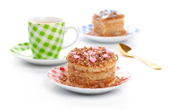 sweet dessert cakes with cup caffee