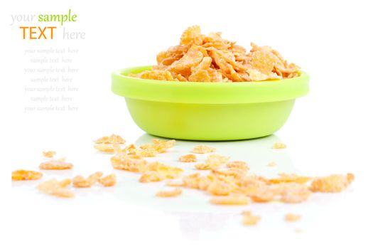 bowl of cornflakes on white background