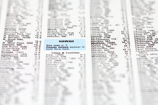 Text list of municipalities in the United States with selective focus on Hawaii