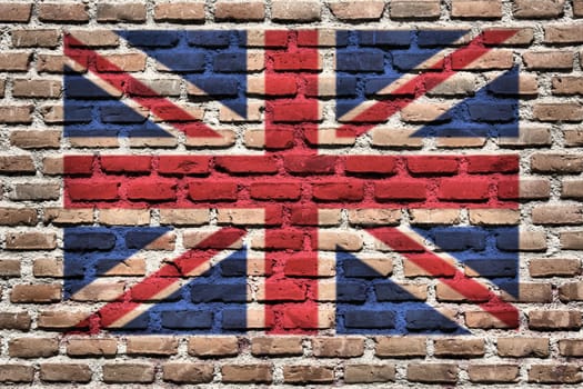 United Kingdom (Great Britain) national flag spray painted on a brick wall. Grunge graffiti.