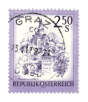 Old stamp from Austria. Depicting Murau in Steiermark. Cancelled in Graz.