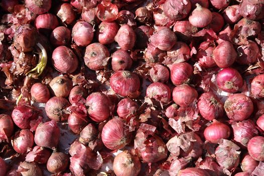 Vegetables marketplace in small town - potatos and red onions