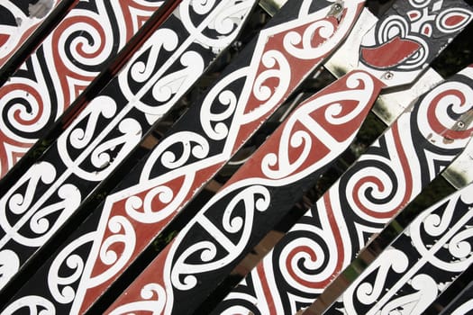 Maori painted decorations in Rotorua, New Zealand.