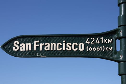 Distance sign, showing direction to San Francisco.