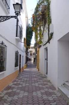Narrow street in Marbella, a village of the province of Malaga (Spain)