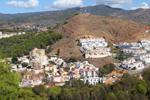 Malaga in Andalusia, Spain. Aerial view of white residential district.