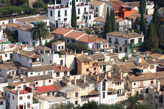 Granada in Andalusia region of Spain. Cityscape of white homes.