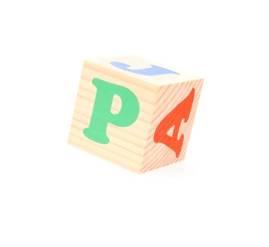 child brick with letter P, isolated on white background