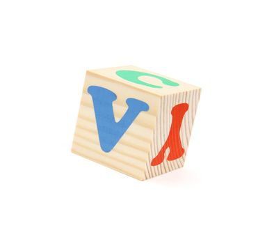 child brick with letter V, isolated on white background