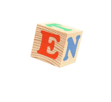 child brick with letter E, isolated on white background