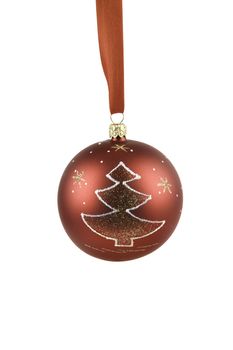 isolated red christmas decoration with winter tree on white background