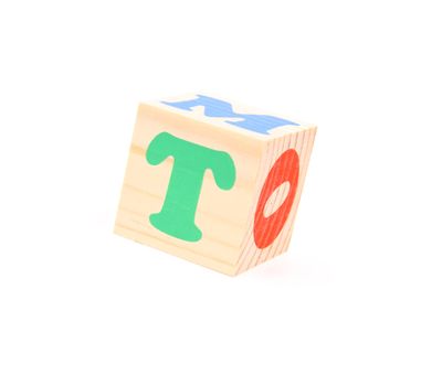 child brick with letter T, isolated on white background