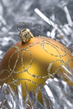 close-up of christmas decoration, focus point on metal part