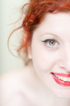 beautiful red hair and lips girl on white background