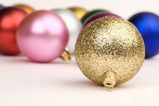 Christmas decorations, focus point on nearest golden ball(selective)