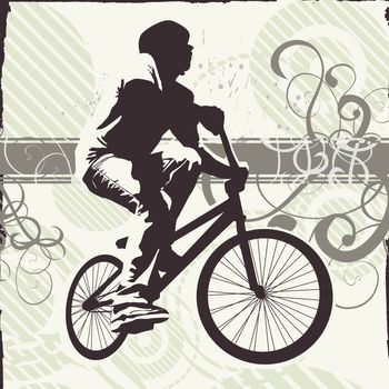 teen on bike (grunge and foliage version)