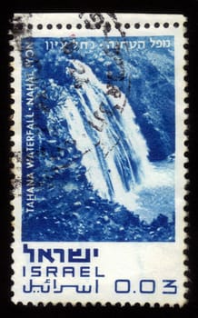 ISRAEL - CIRCA 1970: A stamp printed in Israel, shows Tahana Waterfall - Nahal Iylon, series "Nature Reserves of Israel" ; series, circa 1970