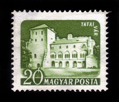 HUNGARY - CIRCA 1960: A stamp printed in the Hungary shows Tata Castle ( Tatai var ), series Castles, circa 1960