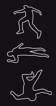 three silhouettes of the dead people painted on the ground illustration