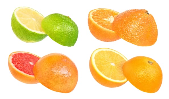 Set of citrus fruit on a white background.