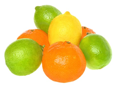 Fresh orange and lemon on a white background.