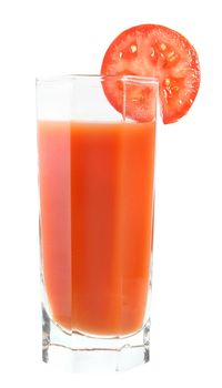 Glass of tomato juice and two tomatoes.