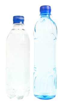 Bottles with water on a white background.