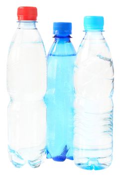 Bottles with water on a white background.
