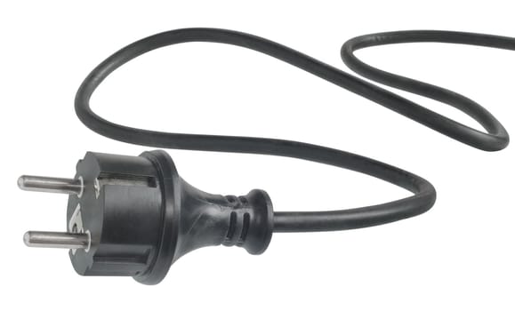 Black electric plug on a white background.
