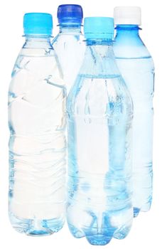 Bottles with water on a white background.