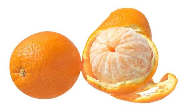 Ripe oranges on a white background