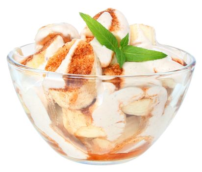 Fruit salad with banana on a white background.